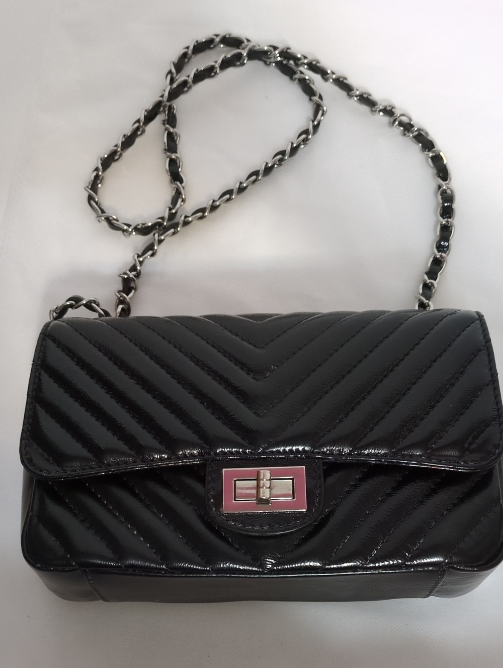 Sara Burglar Black Quilted Leather Chain Flap Shoulder Crossbody Bag Italy